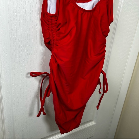 Bathing Suit, One Piece, Red, Tie Cinched Waste, size small full coverage NWOT - Picture 5 of 9